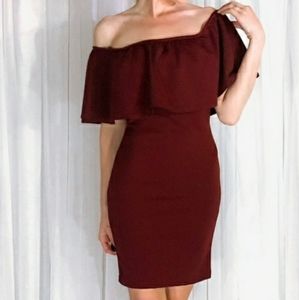 Brat Star off shoulder burgandy dress, Size Small